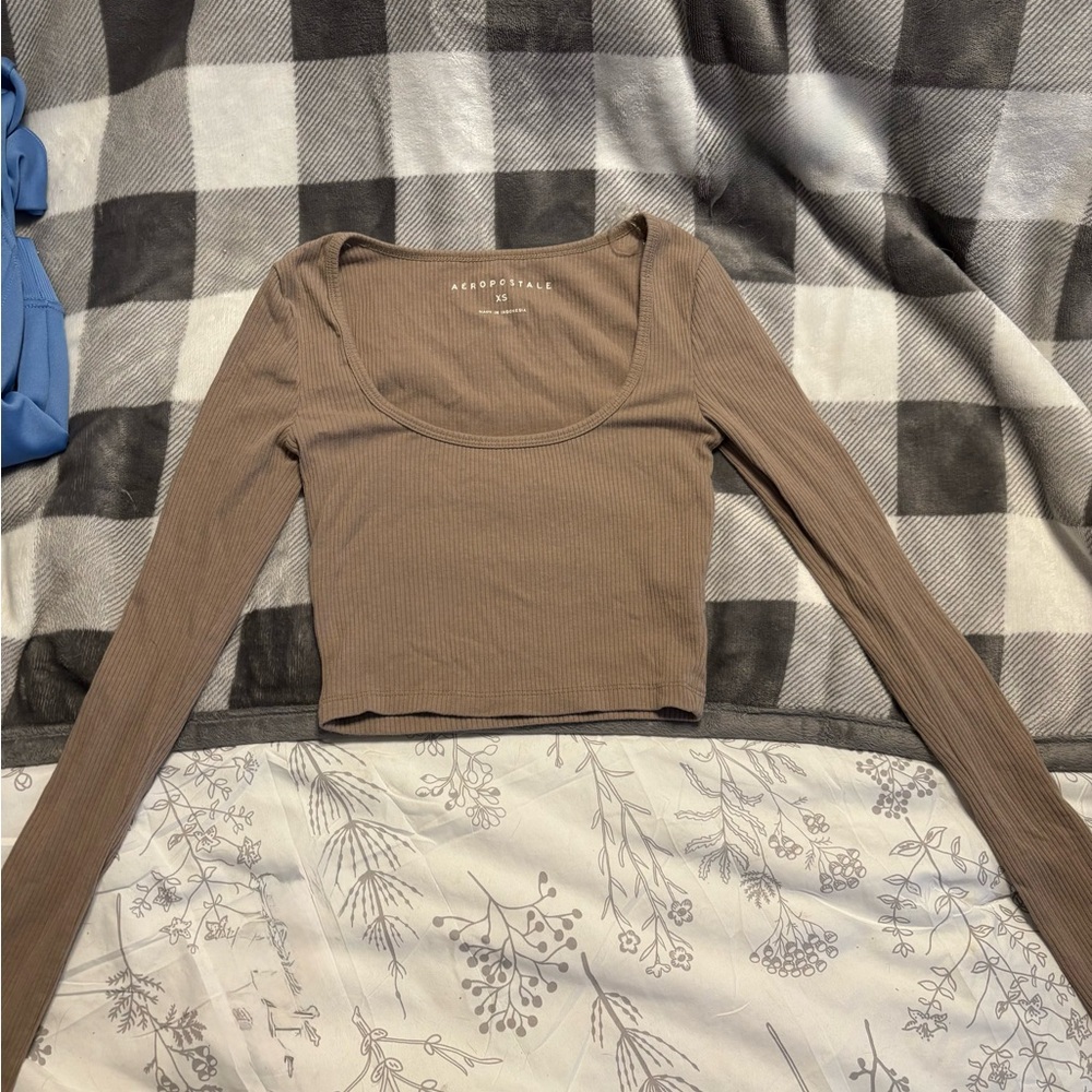 Abercrombie Brown Ribbed Long Sleeve Crop Top